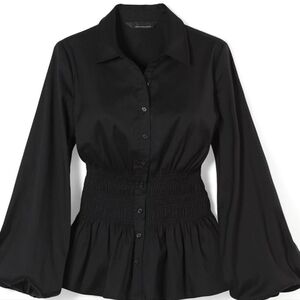 WHBM Smocked Waist Poplin Shirt